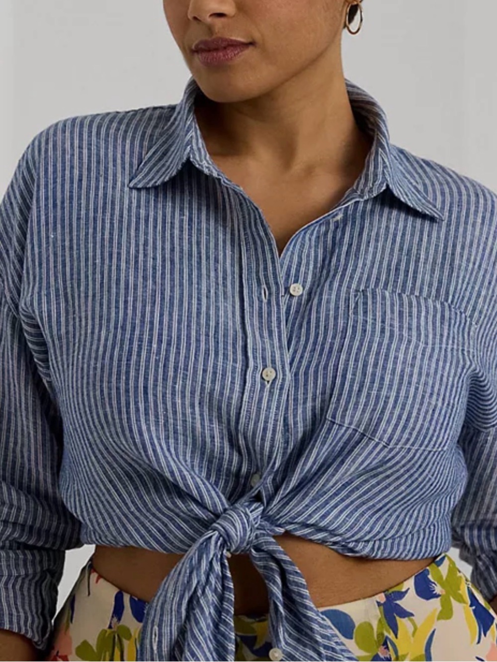 NWT Ralph Lauren Women’s Shirt Relaxed Fit Pinstripe 100% Linen Pinstripe Button